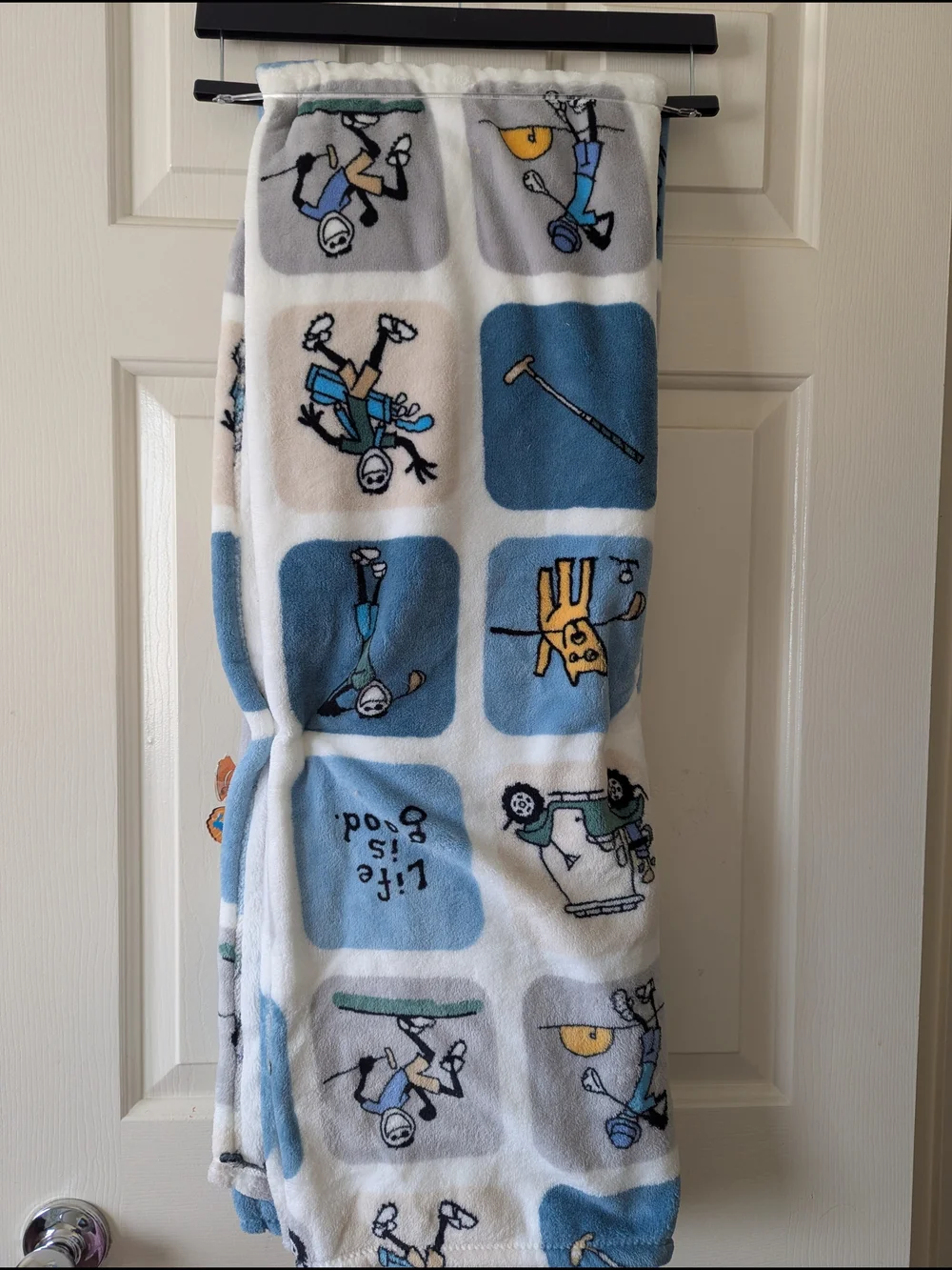Life is Good Plush Golf Throw Blanket 50 x 70in - Blue & White NEW